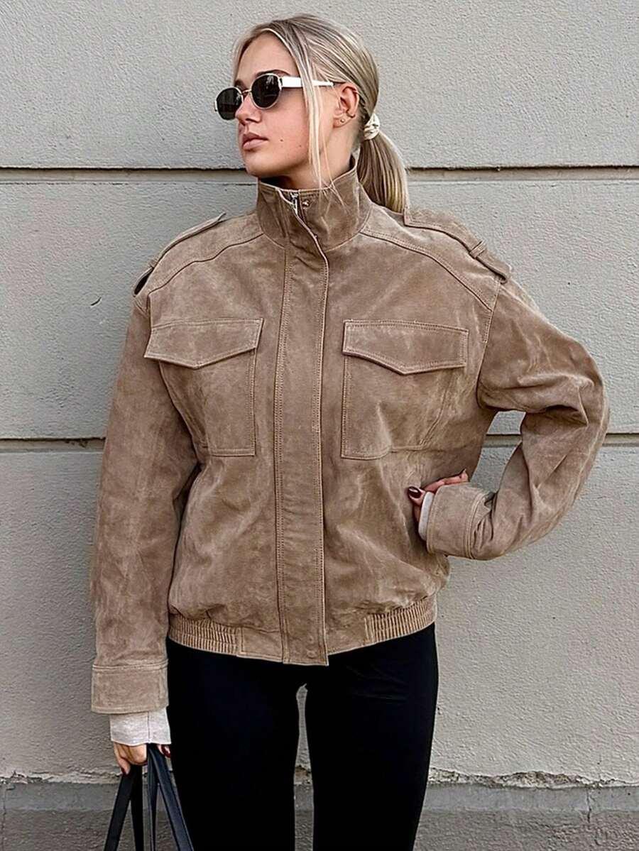 SHEIN KURTKA DŁUGI RĘKAW KIESZENIE S06__L