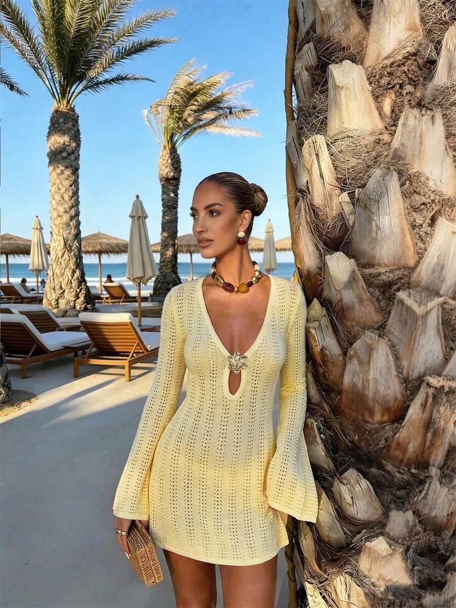 SHEIN ŻÓŁTA DZIANINOWA MINI SUKIENKA S06__M