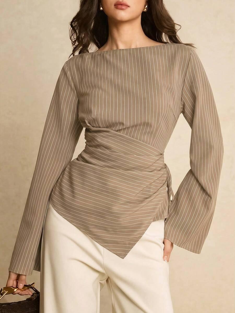 SHEIN BEŻOWA BLUZKA PASKI S06__M