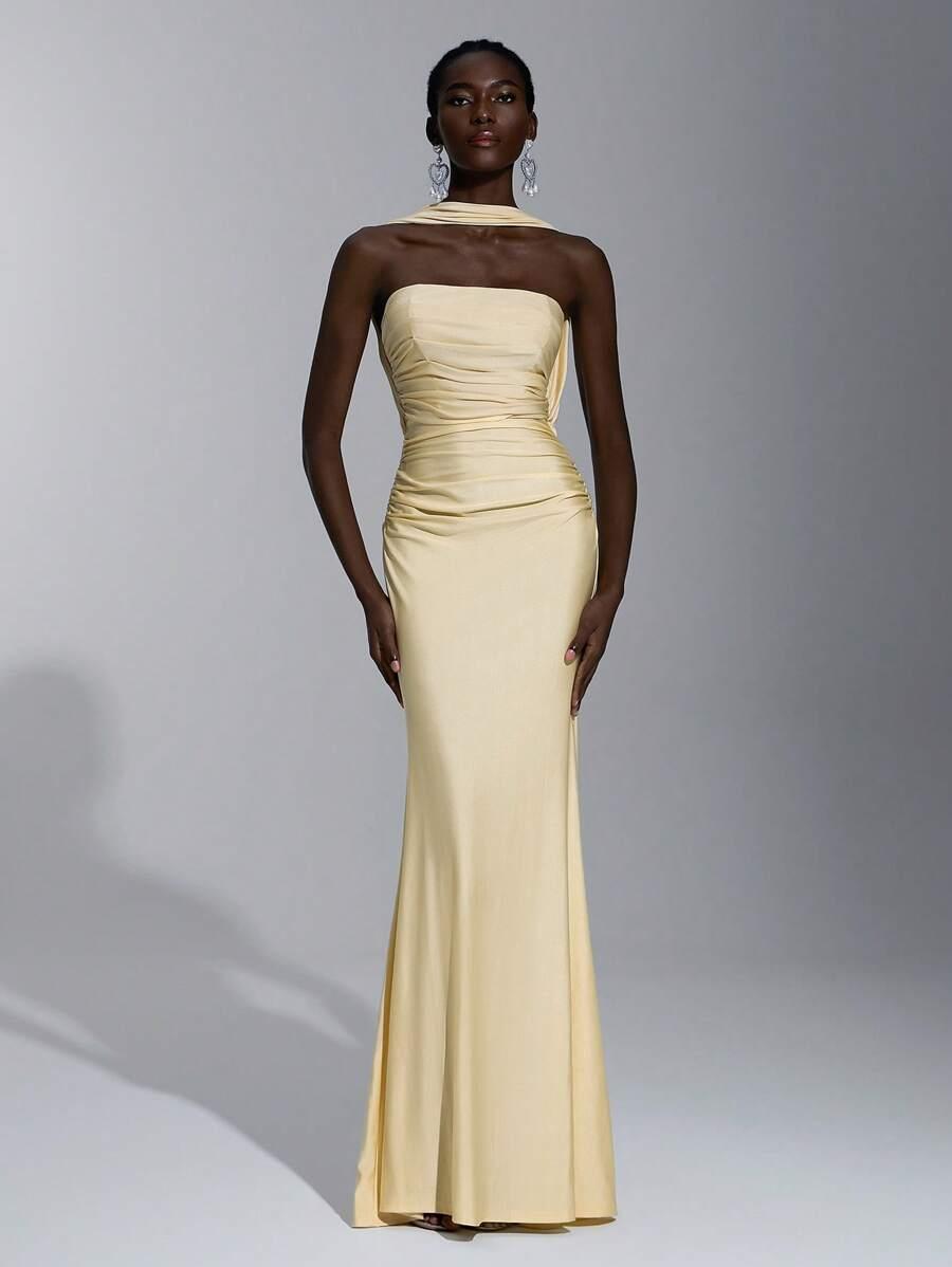 SHEIN ŻÓŁTA MAXI SUKIENKA ODKRYTE PLECY S06__S