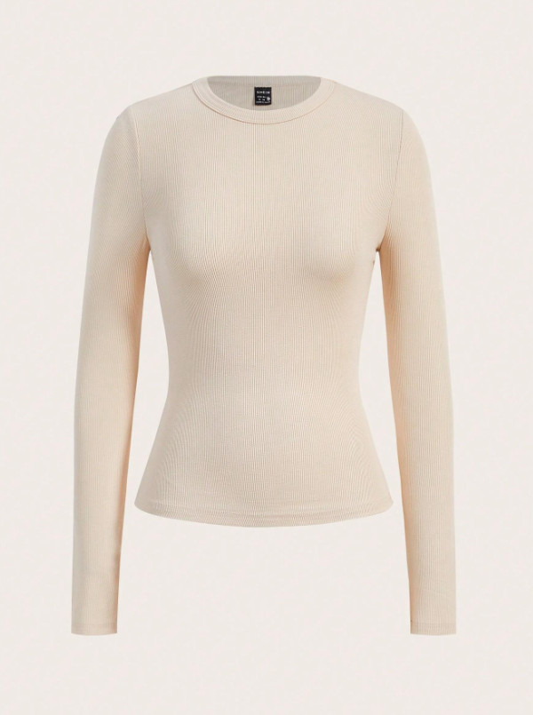 SHEIN PRĄŻKOWANA KREMOWA BLUZKA Z DŁUGIM RĘKAWEM PK01__S
