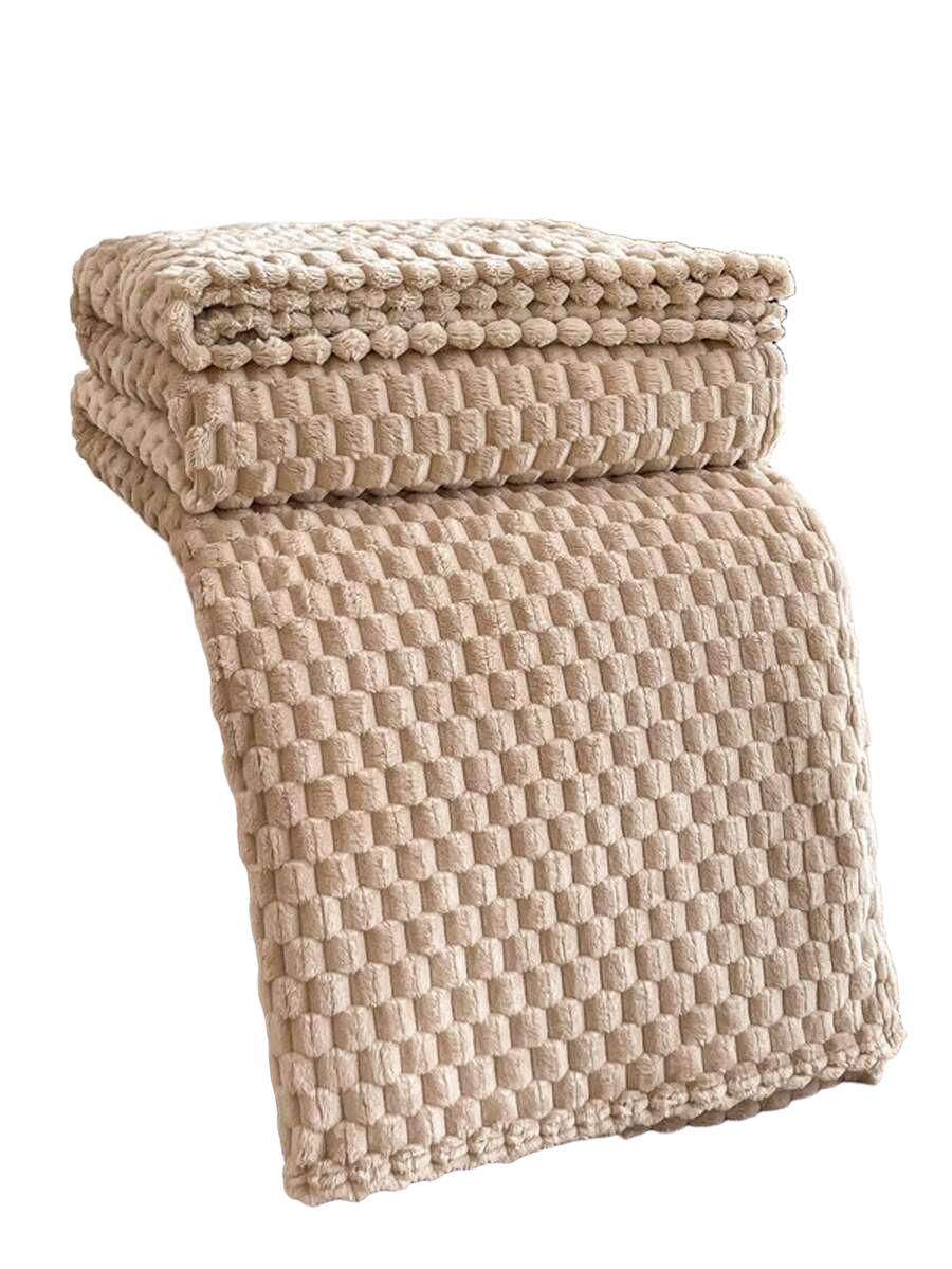 SHEIN BEŻOWY KOC FRĘDZLE TEKSTURA S07__150X200