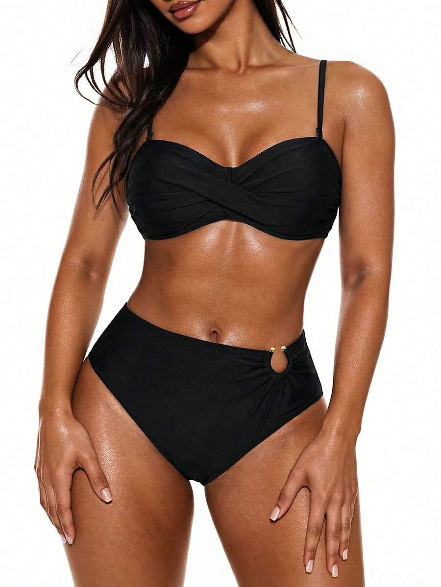 SWIM BASICS DWUCZĘŚCIOWY CZARNY STRÓJ KĄPIELOWY S09__L