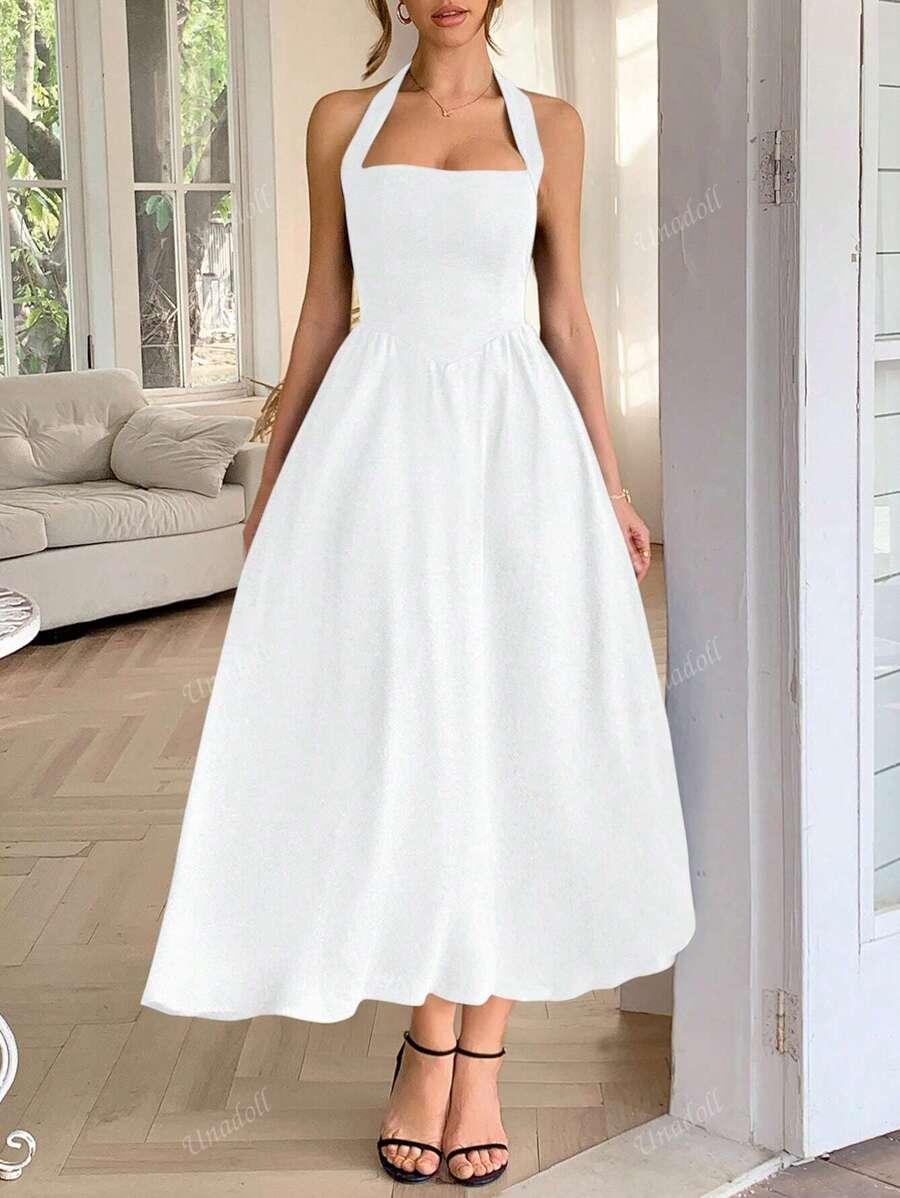 SHEIN BIAŁA SUKIENKA ODKRYTE PLECY S06__L