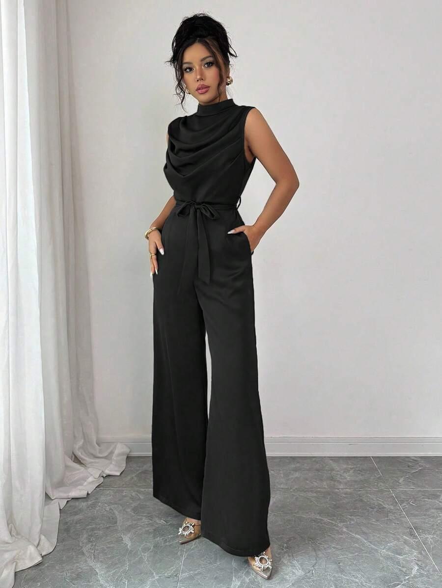 SHEIN CZARNY ELEGANCKI KOMBINEZON S06__L