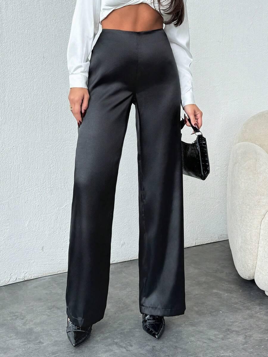 SHEIN CZARNE SATYNOWE SPODNIE S06__S