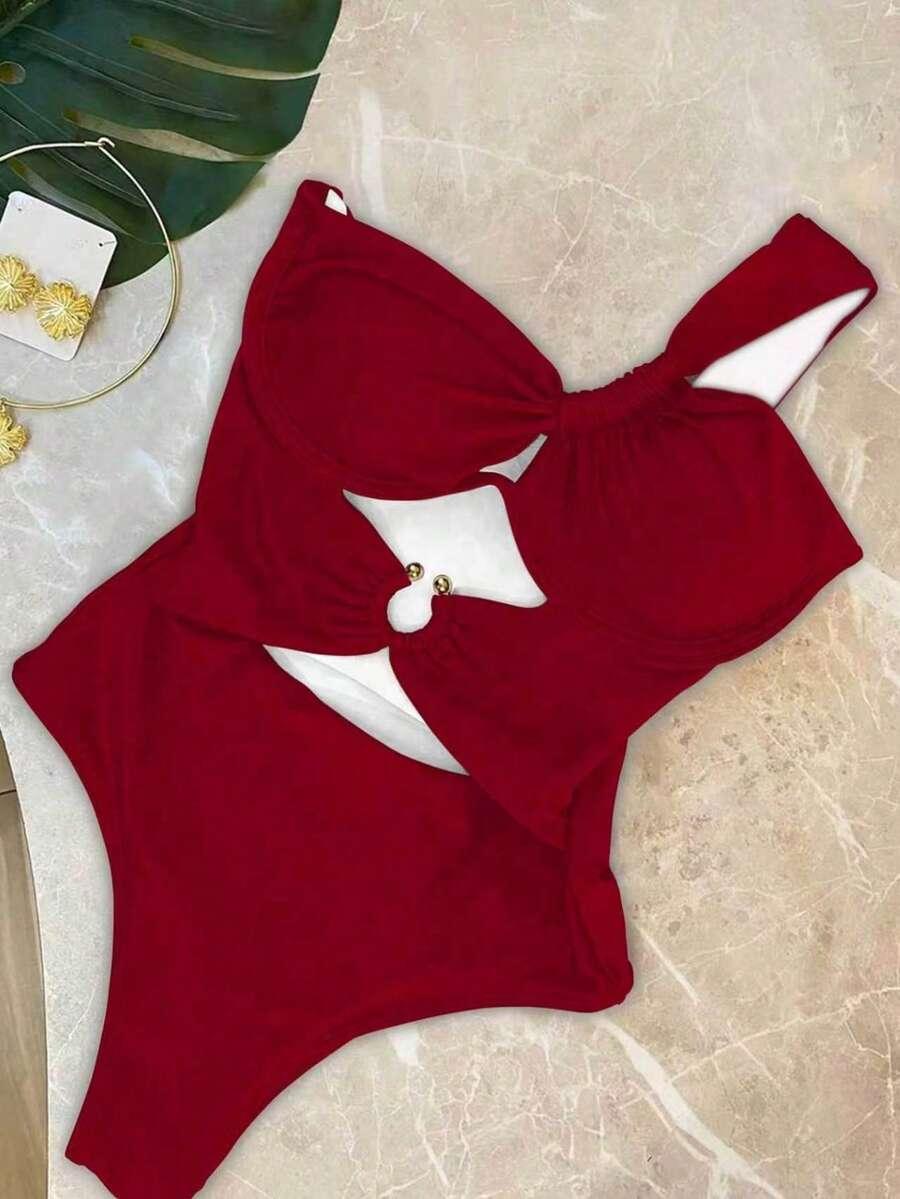 SHEIN CZERWONY JEDNOCZĘŚCIOWY STRÓJ KĄPIELOWY S09__L