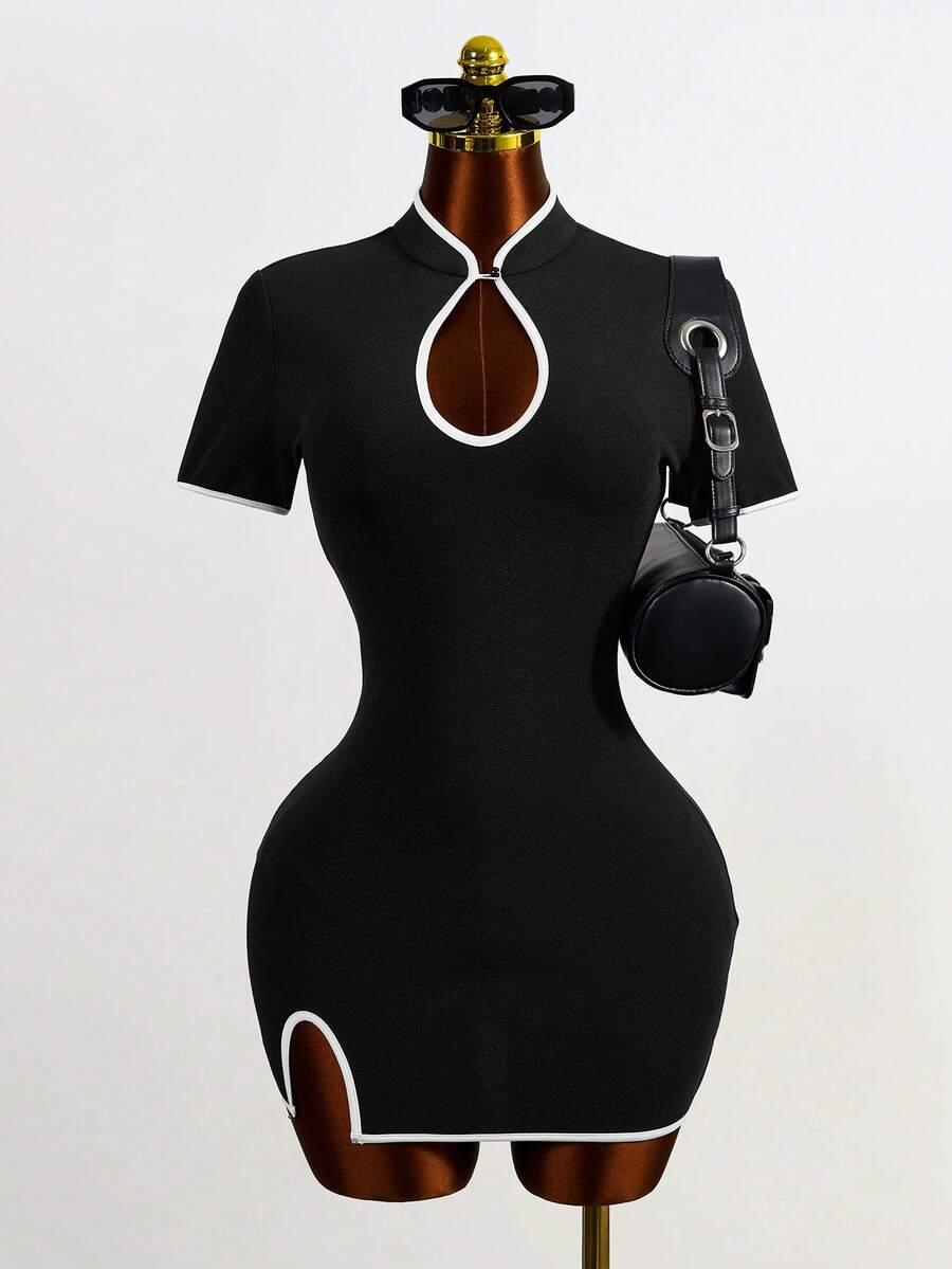 MISTRIE CZARNA MINI SUKIENKA KONTRAST S06__M