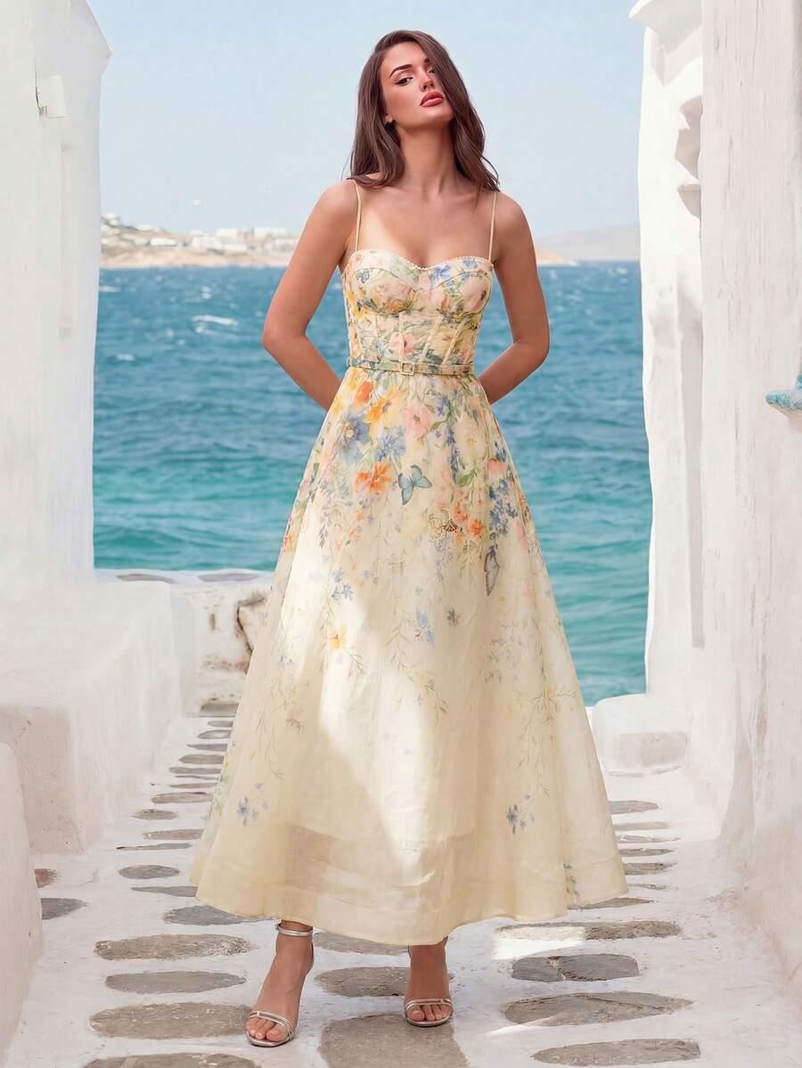 FAERIESTY SUKIENKA MAXI NA RAMIĄCZKACH WZÓR KWIATY S06__S