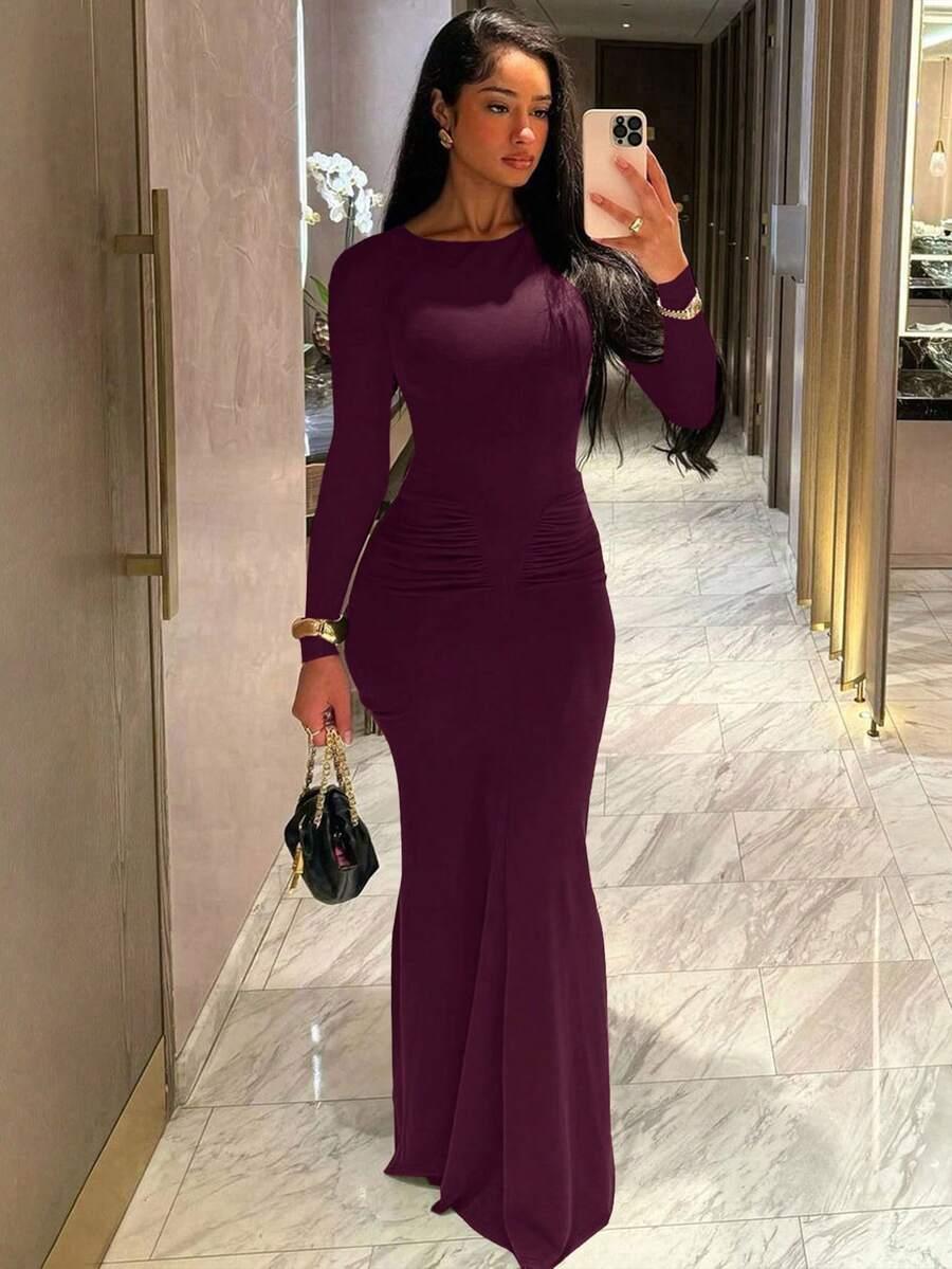 SHEIN FIOLETOWA MAXI SUKIENKA MARSZCZENIE PK01__L