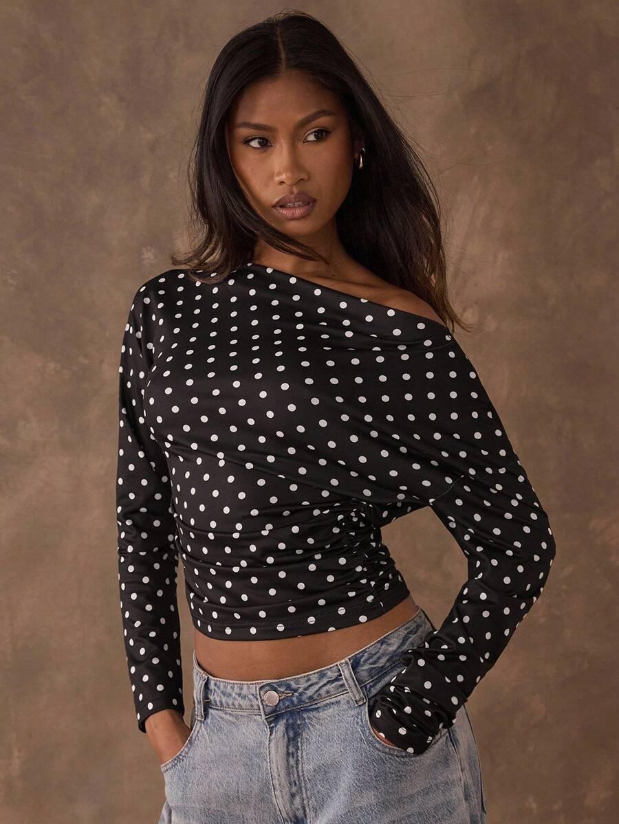 SHEIN CZARNA BLUZKA GROSZKI S06__S