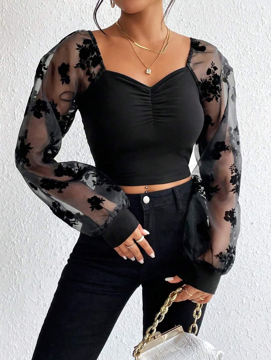 SHEIN CZARNY TOP WZÓR S06__S