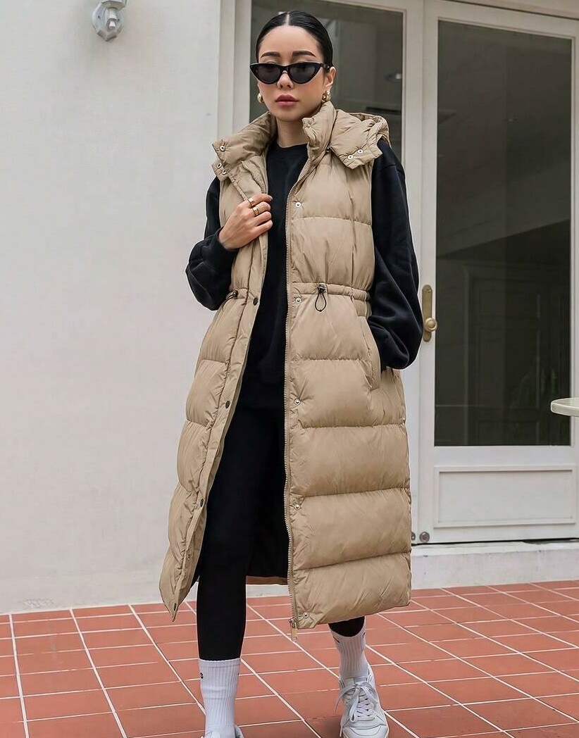 SHEIN BEŻOWA PIKOWANA KAMIZELKA Z KAPTUREM W01__48