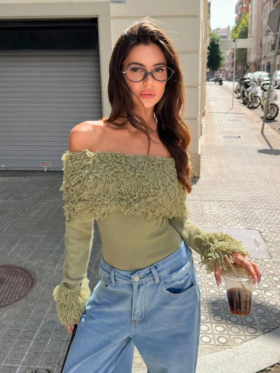 SHEIN ZIELONY SWETER DŁUGI RĘKAW S06__M