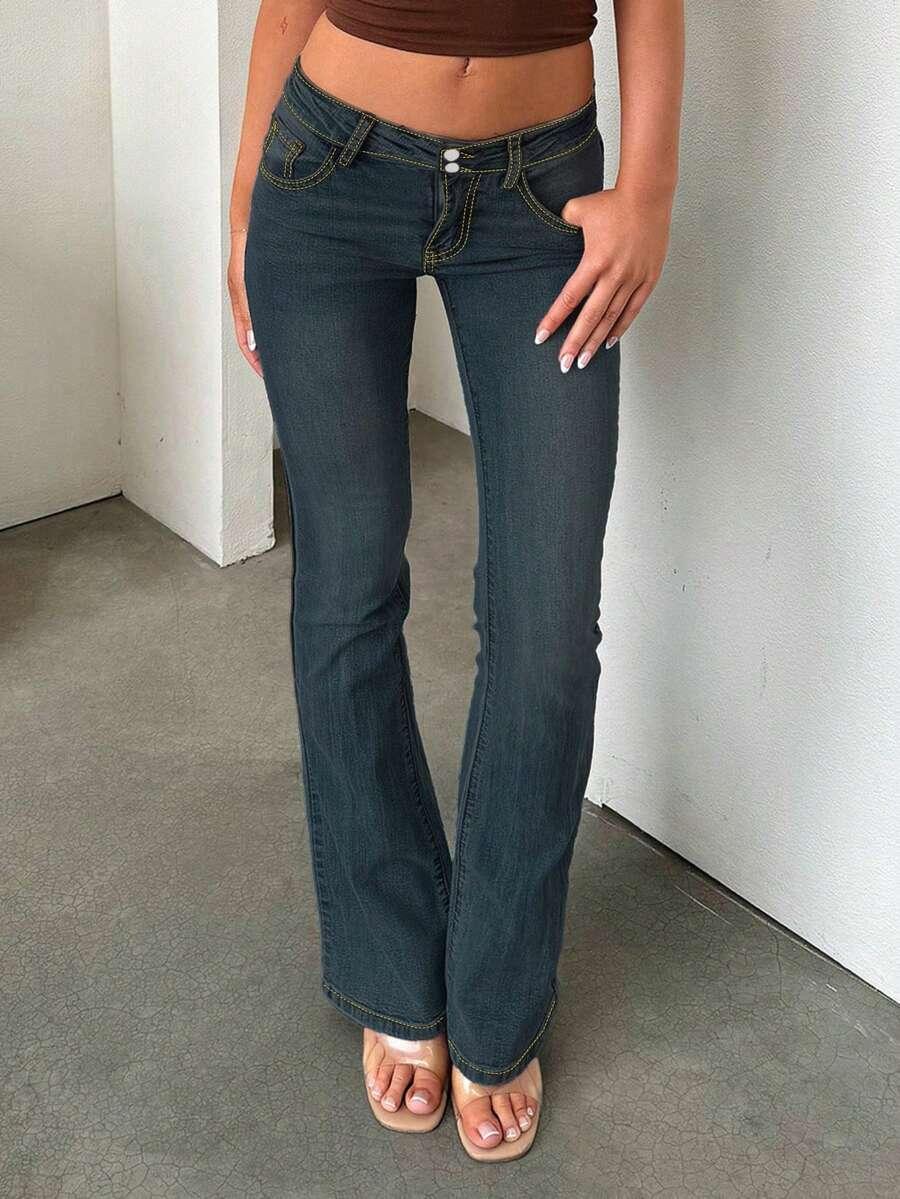 SHEIN NIEBIESKIE SPODNIE JEANS FLARE KIESZENIE S06__L
