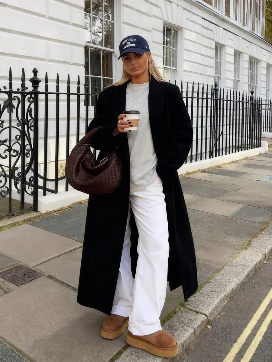 SHEIN CZARNY KLASYCZNY PŁASZCZ W01__L