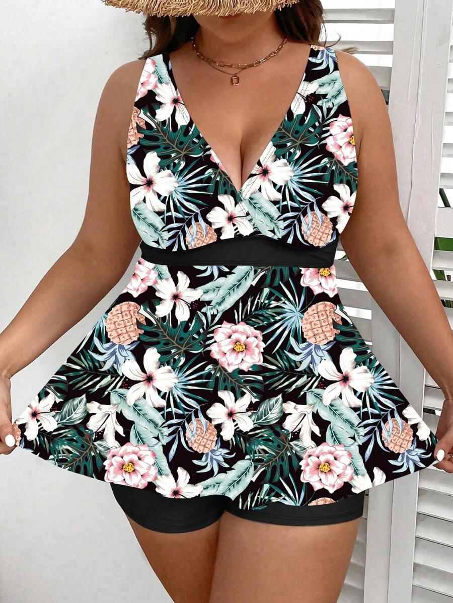 SHEIN DWUCZĘŚCIOWY STRÓJ KĄPIELOWY TROPICAL PRINT S09__48