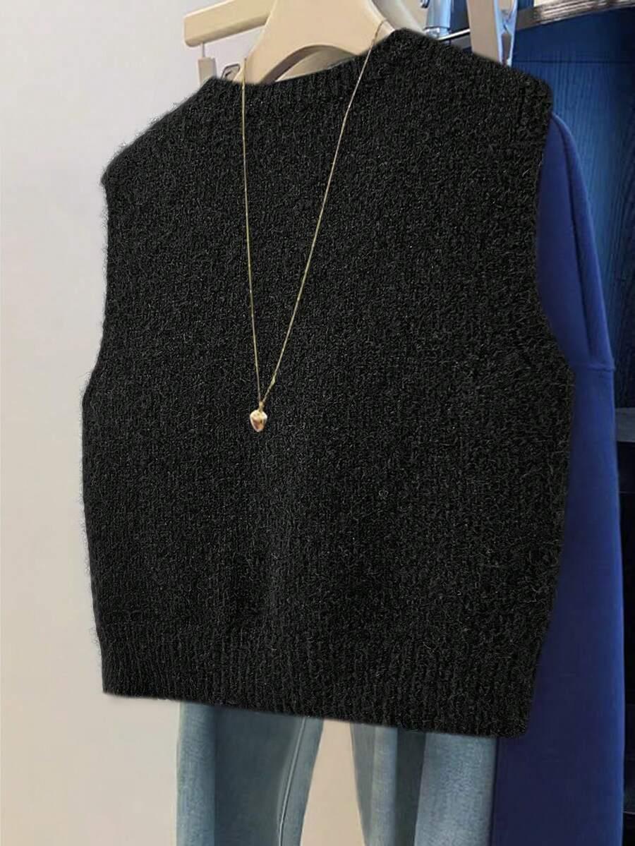 SHEIN CZARNA KAMIZELKA DZIANINA S06__M