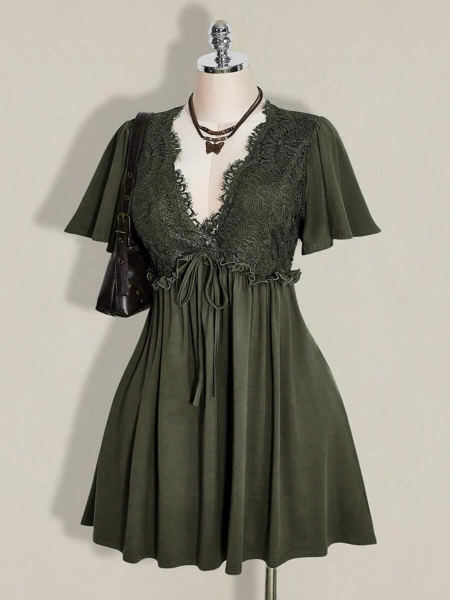 SHEIN ZIELONA MINI SUKIENKA Z KRÓTKIM RĘKAWEM S06__54