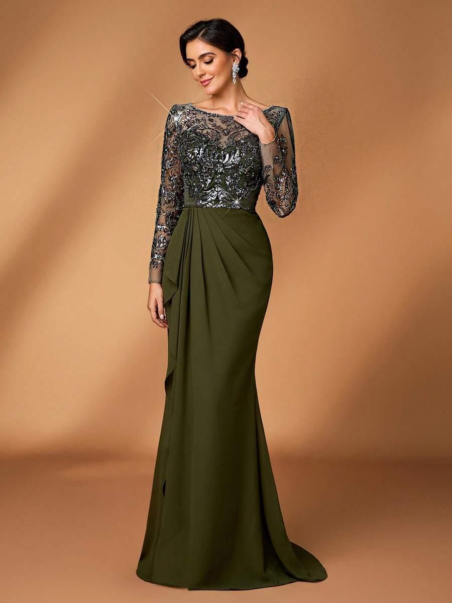 SERIN ZIELONA MAXI SUKIENKA CEKINY S06__M