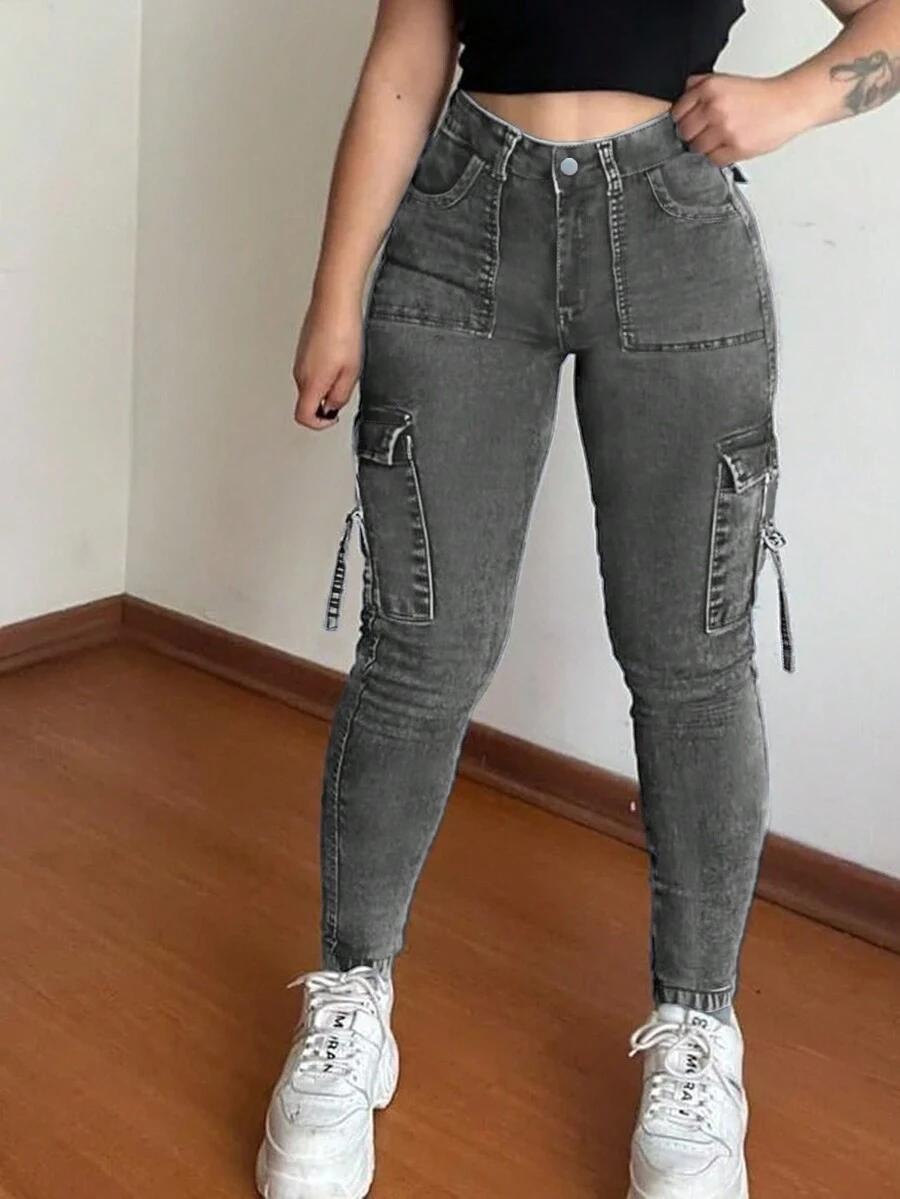 SHEIN JEANSOWE SPODNIE RURKI KIESZENIE PK01__L