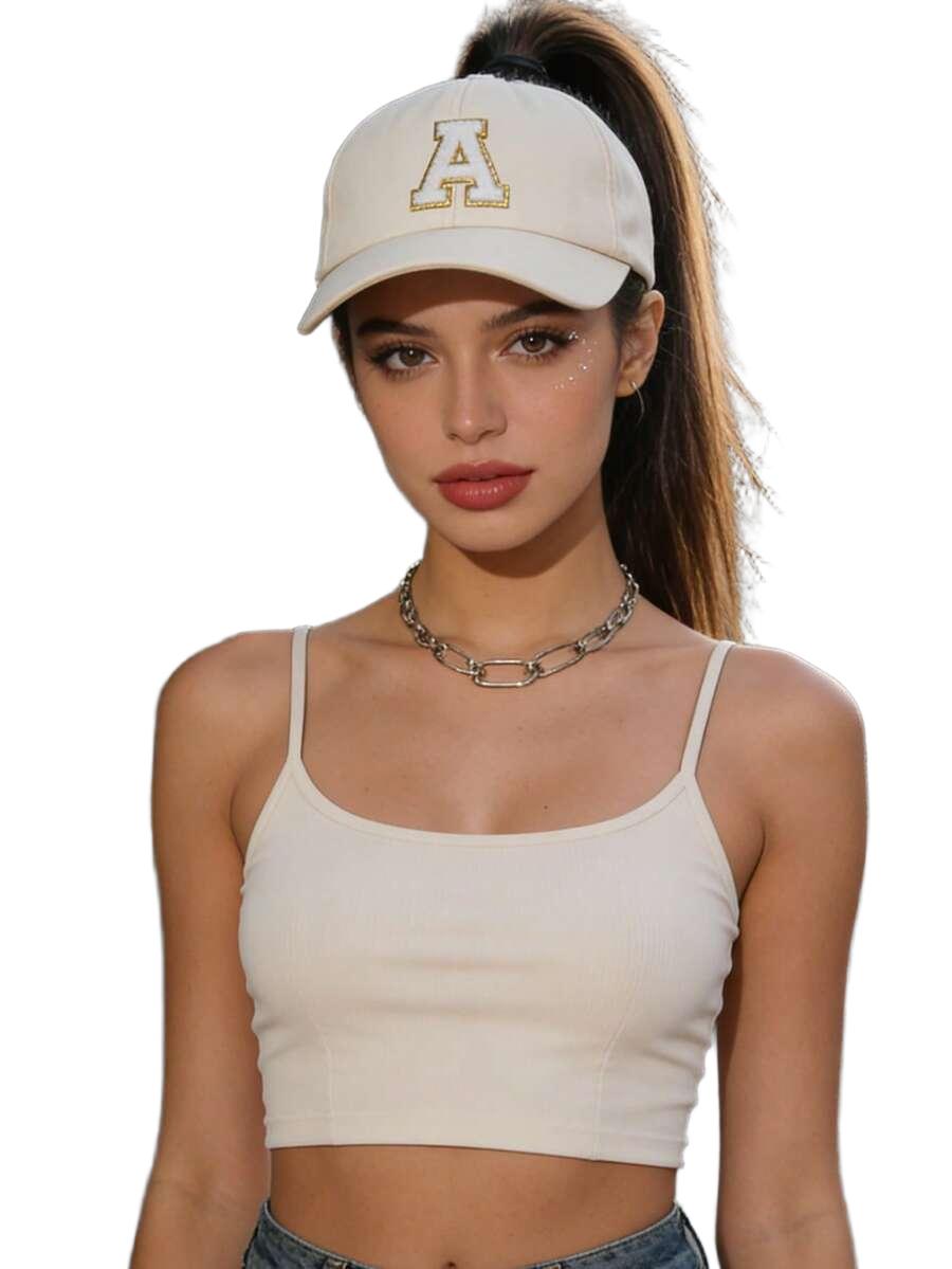 SHEIN BEŻOWA CZAPKA Z DASZKIEM LITERA "E" S07__54