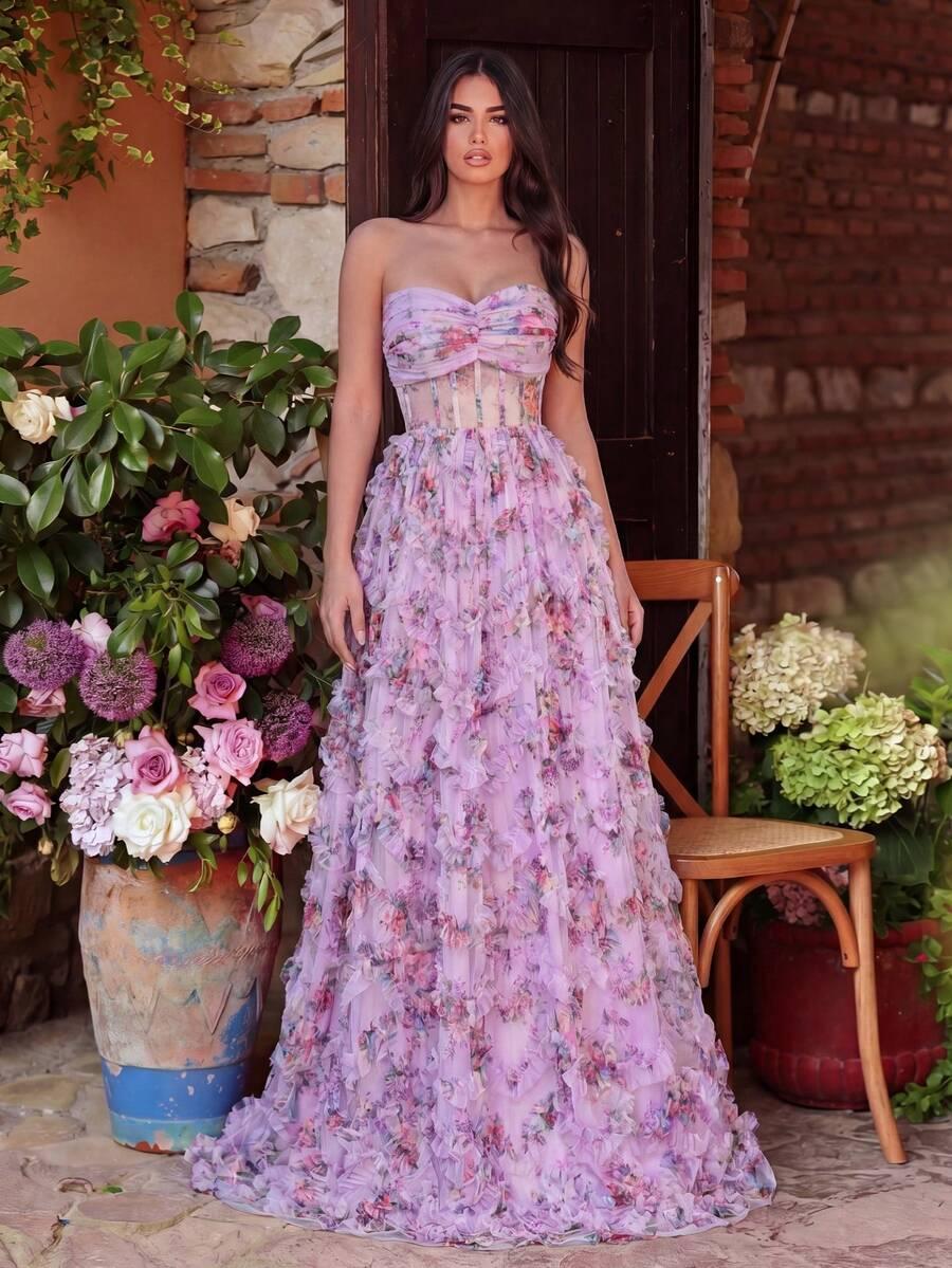 FAERIESTY MAXI SUKIENKA ODKRYTE RAMIONA TIUL SIATECZKA KWIATY PK01__M