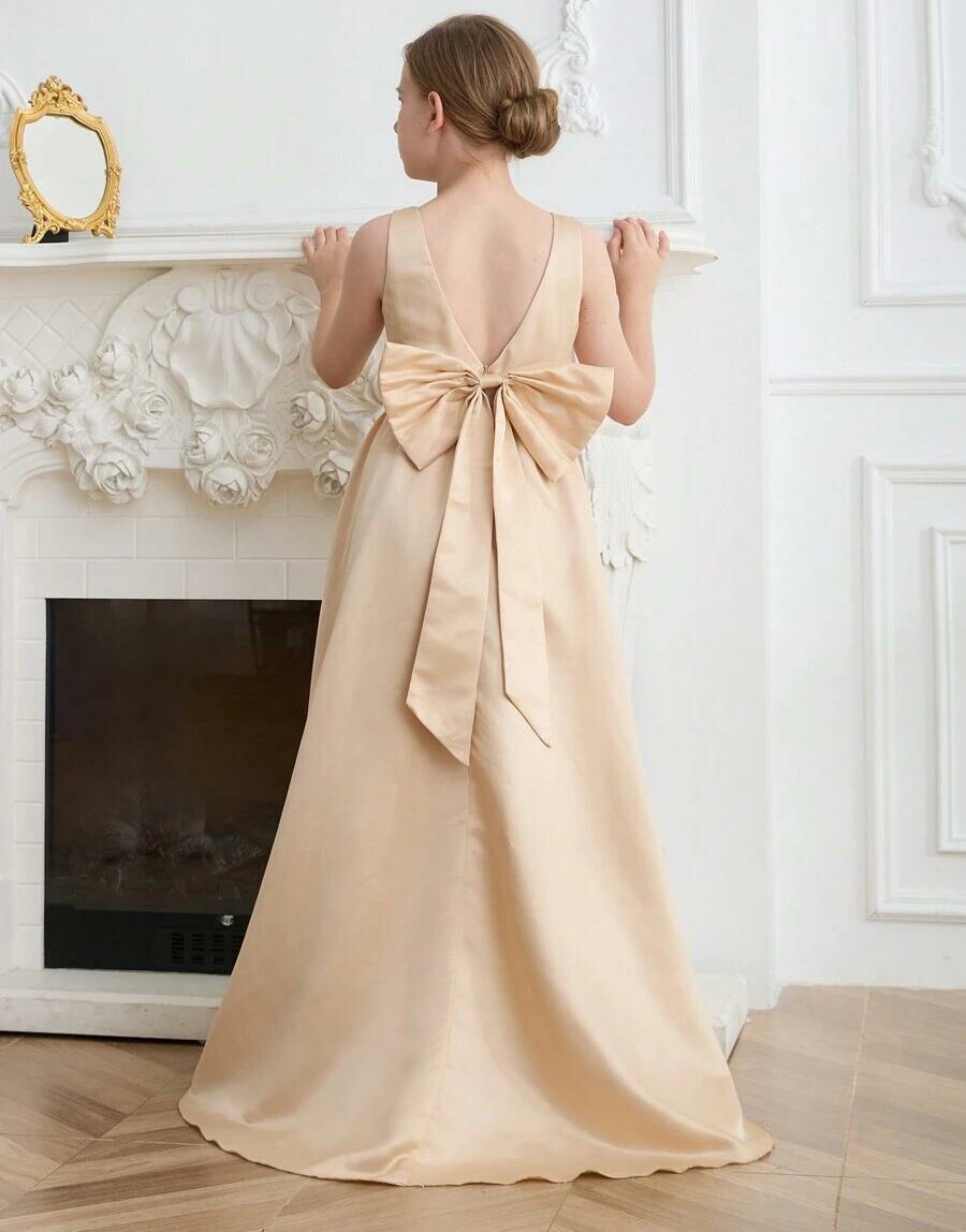 SHEIN BEŻOWA MAXI SUKIENKA KOKARDA PK01__146/152