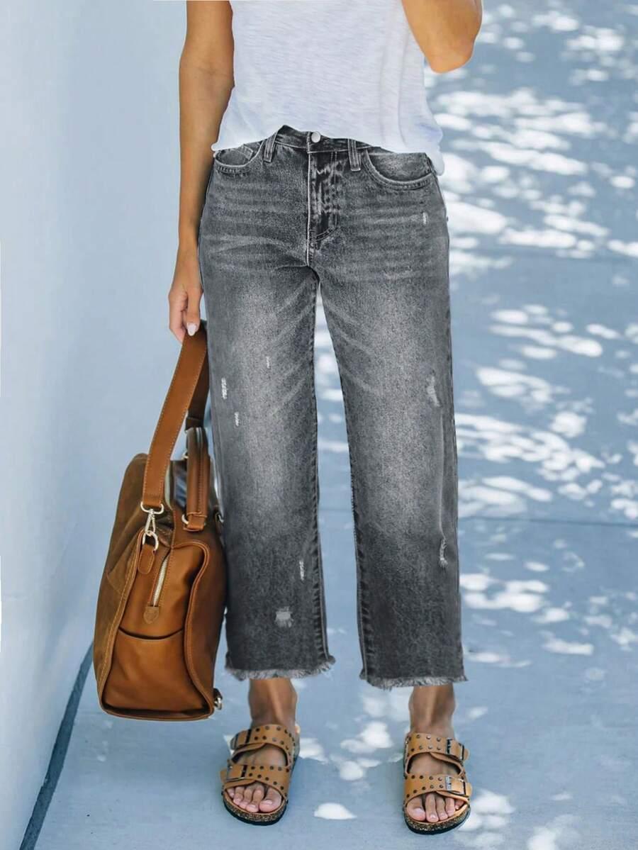 SHEIN SZARE SPODNIE JEANS PRZETARCIA S06__46
