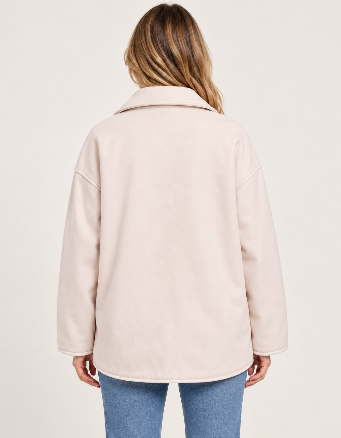 SHEIN KREMOWY KLASYCZNY PŁASZCZ JEDNORZĘDOWY W01__XL