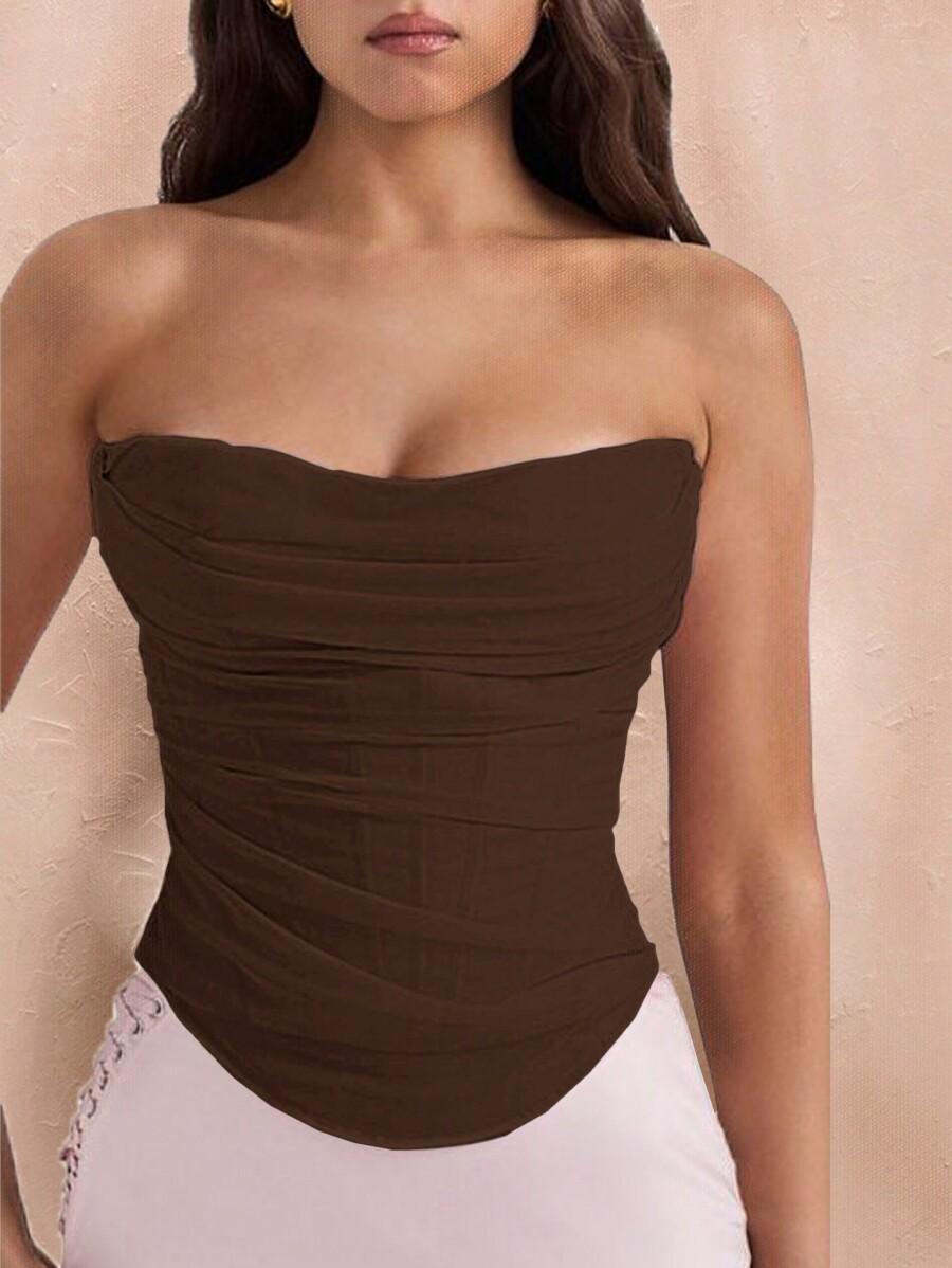SHEIN BRĄZOWY TOP SIATECZKA S06__S