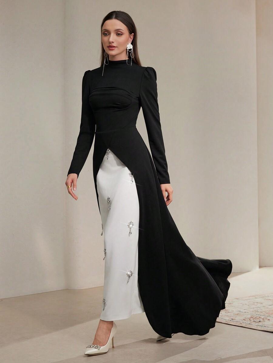 SHEIN MAXI SUKIENKA DŁUGI RĘKAW S06__S