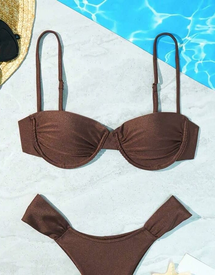 SHEIN BRĄZOWA GÓRA OD STROJU KĄPIELOWEGO S09__XS