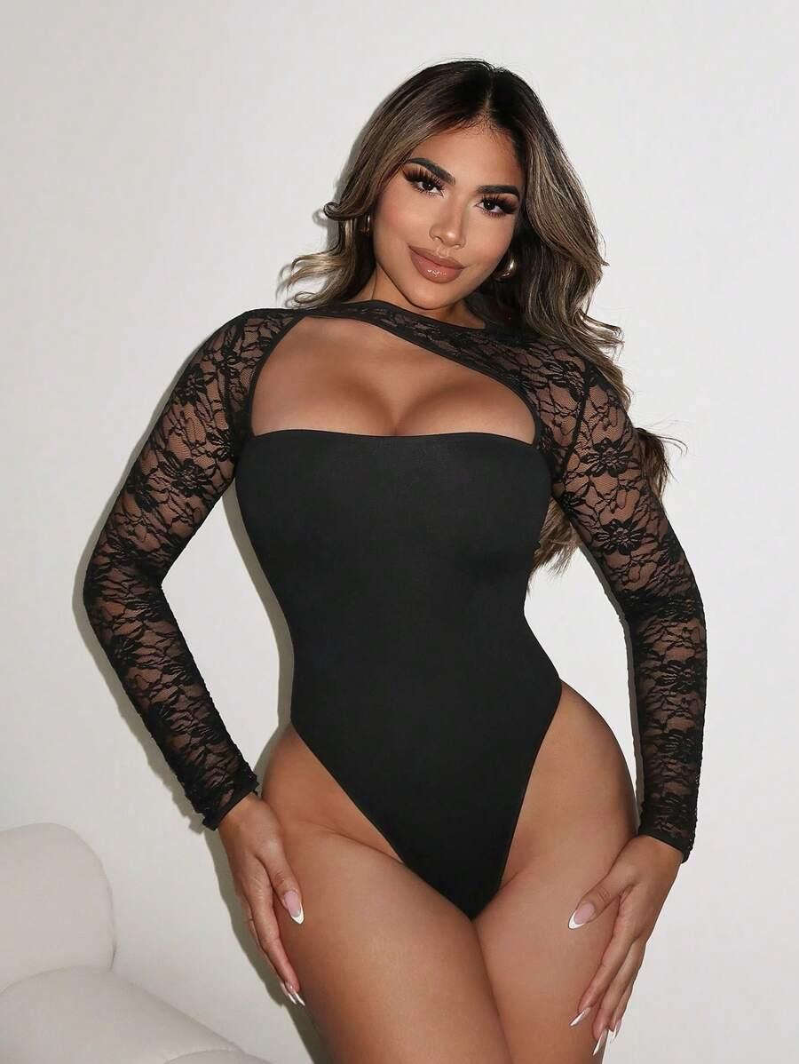 SHEIN CZARNE BODY KORONKA S06__M