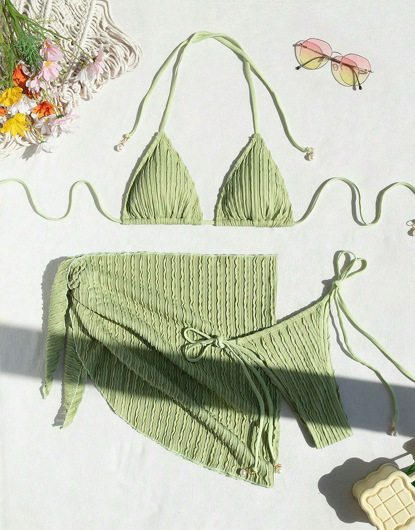 SHEIN TRZYCZĘŚCIOWY STRÓJ KĄPIELOWY BIKINI PAREO S09__M