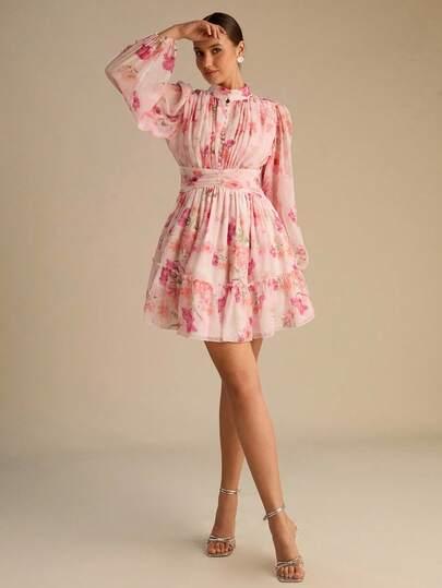 SHEIN MINI SUKIENKA Z DŁUGIM RĘKAWEM WZÓR S06__XS