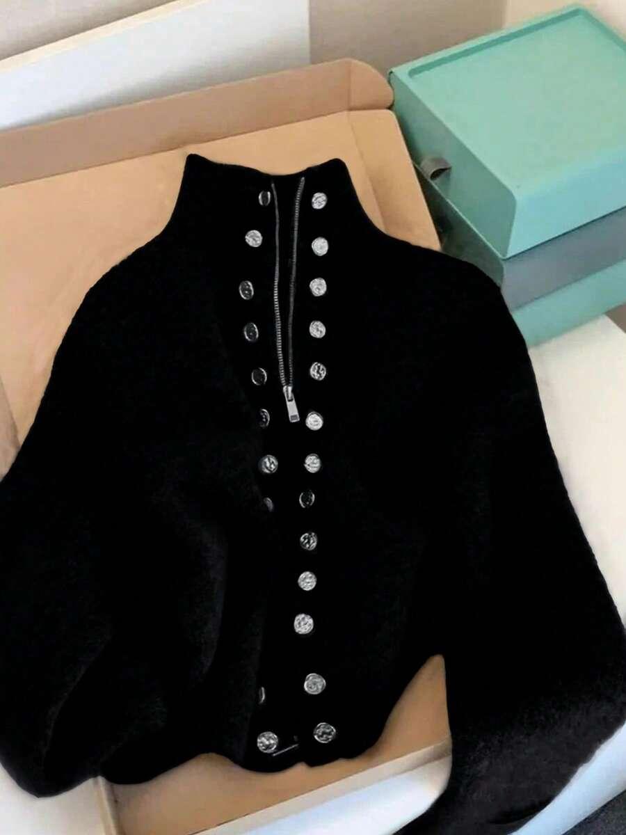 SHEIN CZARNY SWETER ZDOBIENIE S06__S