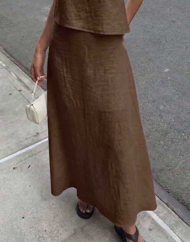 SHEIN BRĄZOWA MAXI SPÓDNICA S06__M