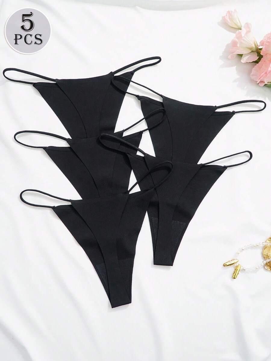 SHEIN CZARNE STRINGI 5-PACK S06__M