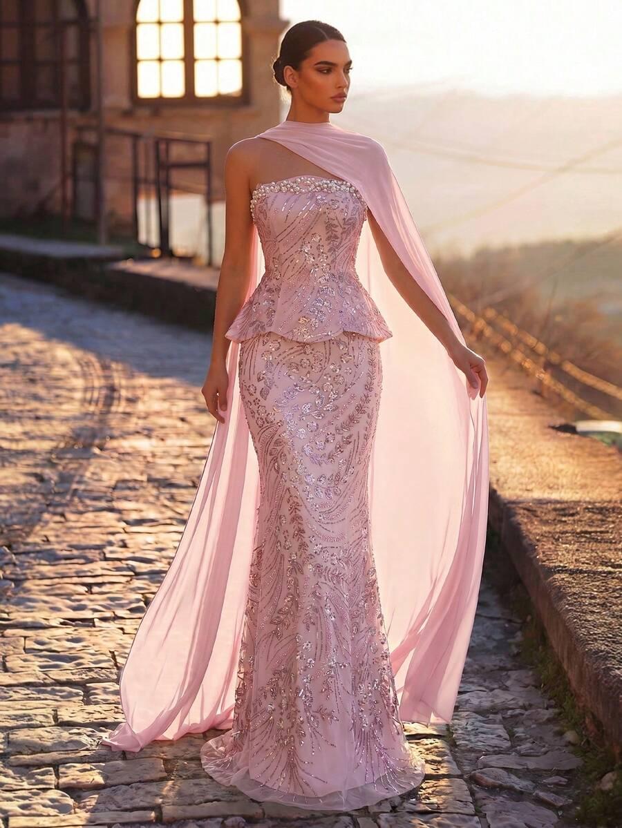 GLAMRAE RÓŻOWA MAXI SUKIENKA S06__L