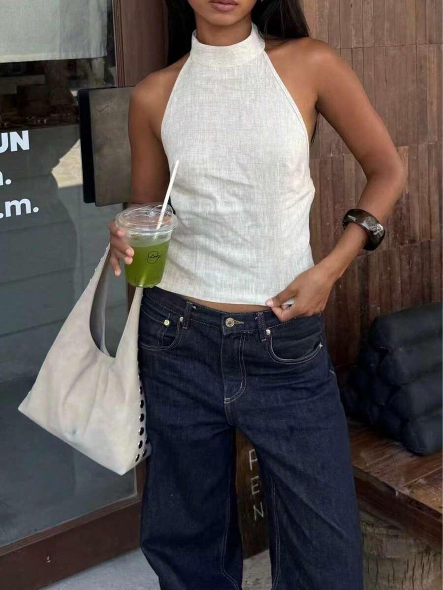 SHEIN BEŻOWY TOP ODKRYTE PLECY S06__S