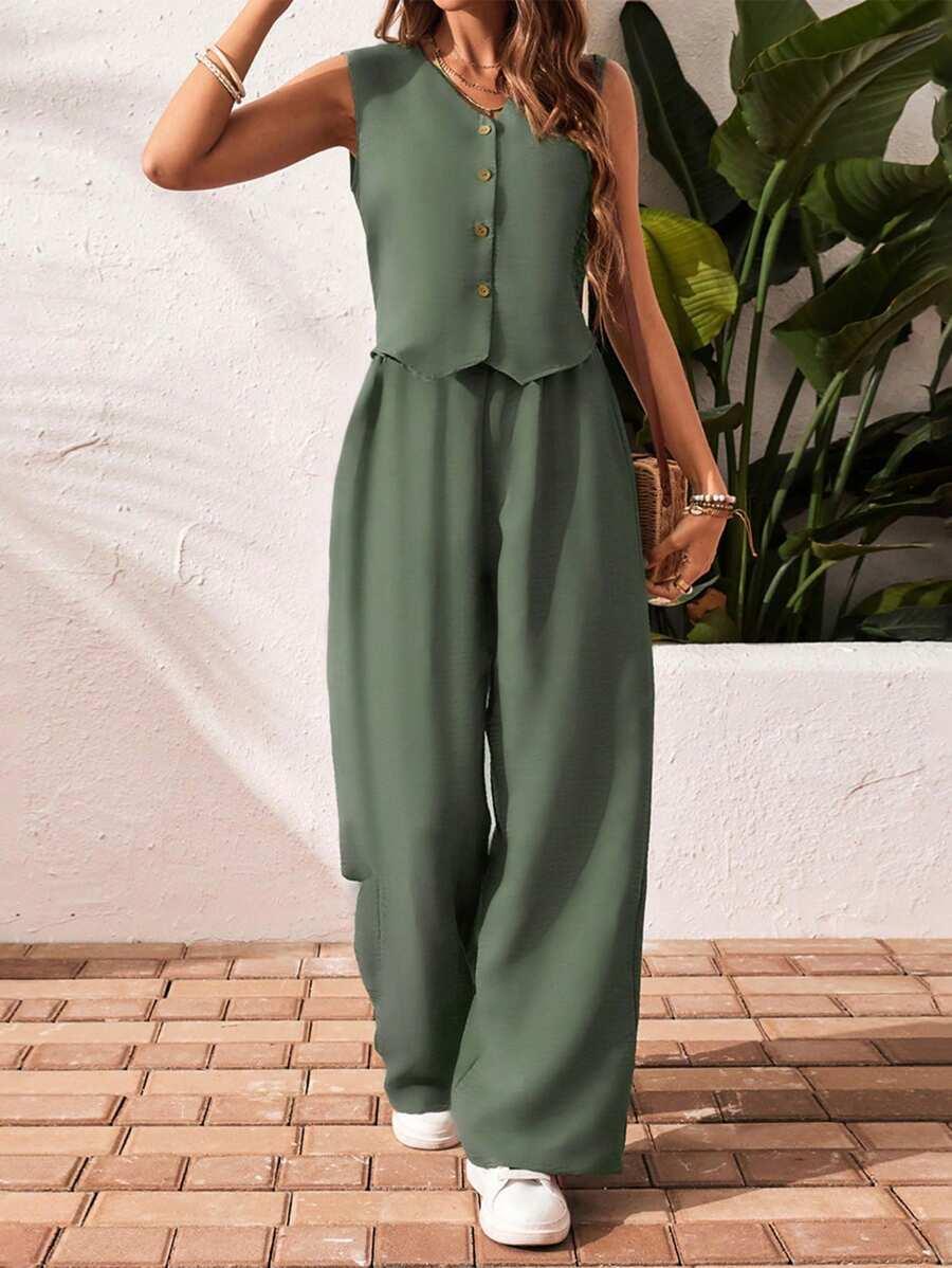 SHEIN ZIELONY KOMPLET KAMIZELKA SPODNIE S06__XS