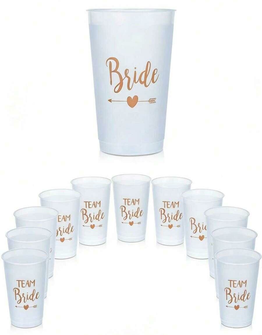 SHEIN PLASTIKOWE KUBKI NAPIS BRIDE TEAM 12-PACK S07__