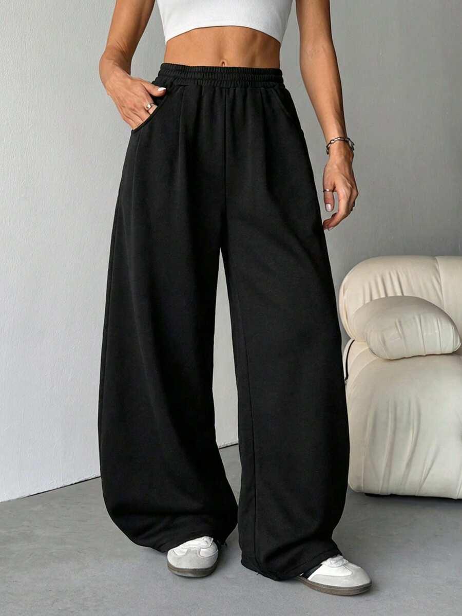 SHEIN CZARNE SPODNIE DRESOWE PROSTA NOGAWKA S06__L