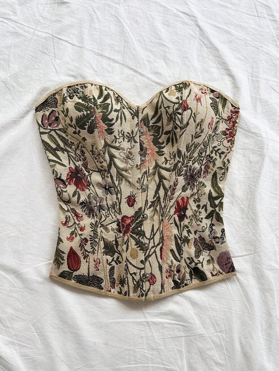 SHEIN GORSETOWY TOP WZÓR KWIATY S06__XS