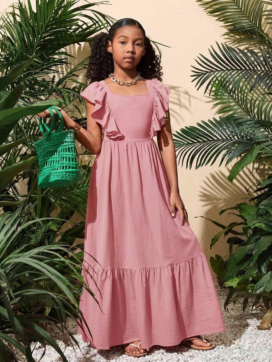SHEIN RÓŻOWA SUKIENKA MAXI FALBANY S06__140