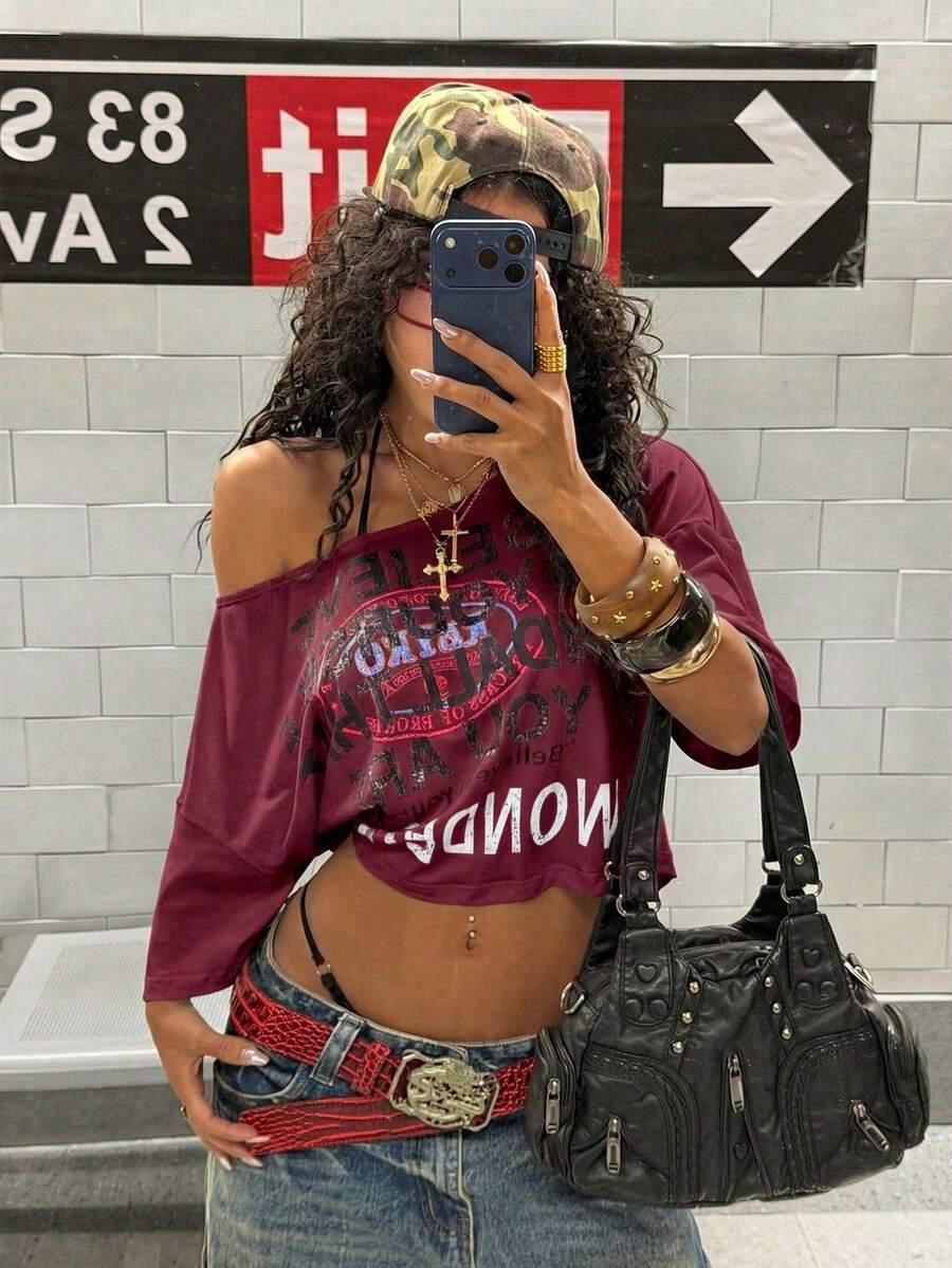 SHEIN CZERWONA BLUZKA PRINT S06__S