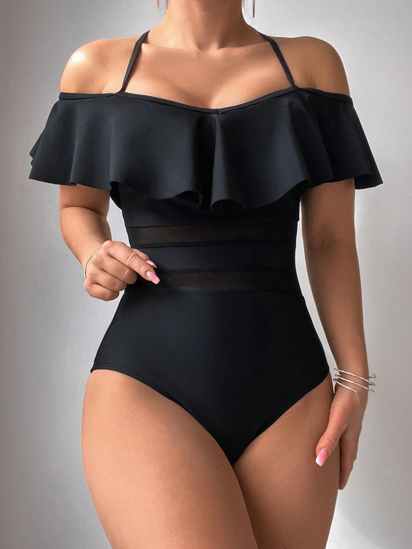 SHEIN CZARNY JEDNOCZĘŚCIOWY STRÓJ KĄPIELOWY S09__S