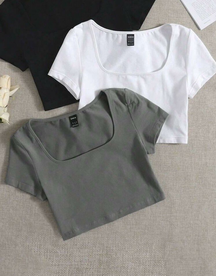 SHEIN TOP KRÓTKI RĘKAW 2-PACK S09__L