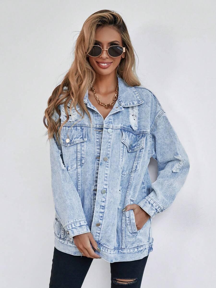 SHEIN NIEBIESKA KURTKA JEANS PRZETARCIA S06__S
